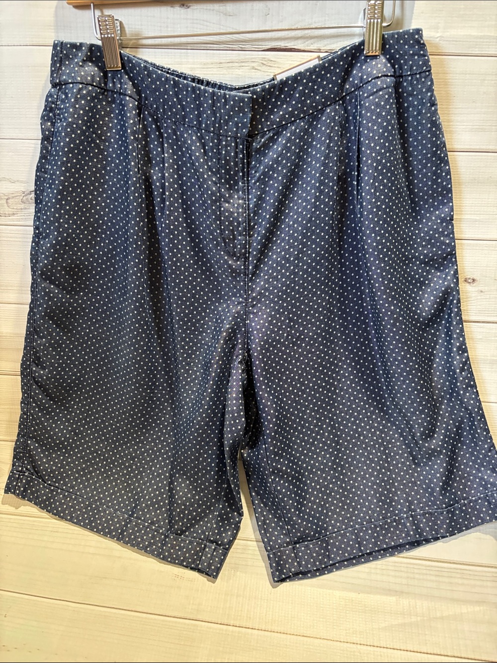 Chico's Navy Blue Polka Dots Bermuda Shorts